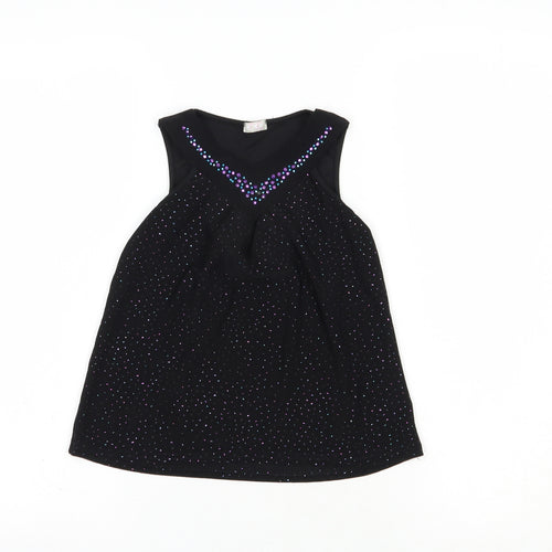 Matalan Girls Black  Polyester Pullover Blouse Size 4-5 Years V-Neck Pullover