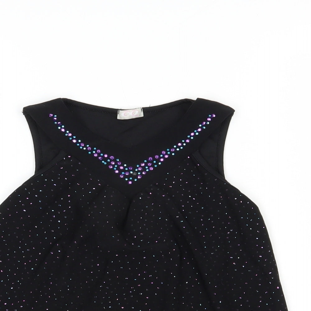 Matalan Girls Black  Polyester Pullover Blouse Size 4-5 Years V-Neck Pullover