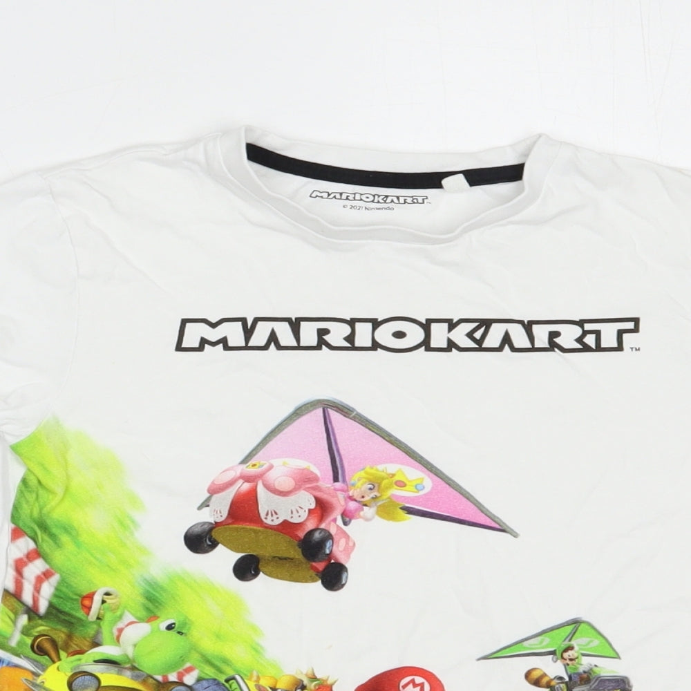 NEXT Girls White  Cotton Pullover T-Shirt Size 7 Years Crew Neck Pullover - MarioKart