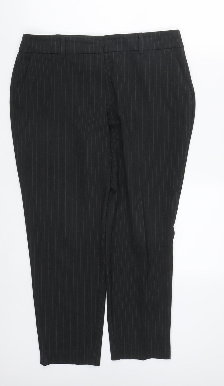 Dorothy Perkins Womens Black Striped Polyester Trousers  Size 12 L27 in Regular Zip