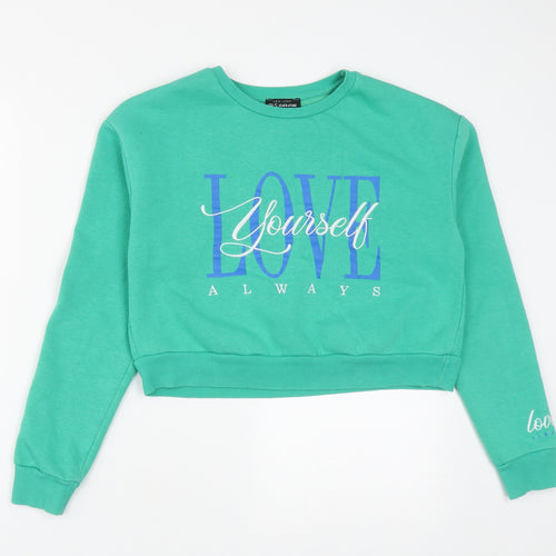 New Look Girls Green  Cotton Pullover Sweatshirt Size 12-13 Years   - Love yourself