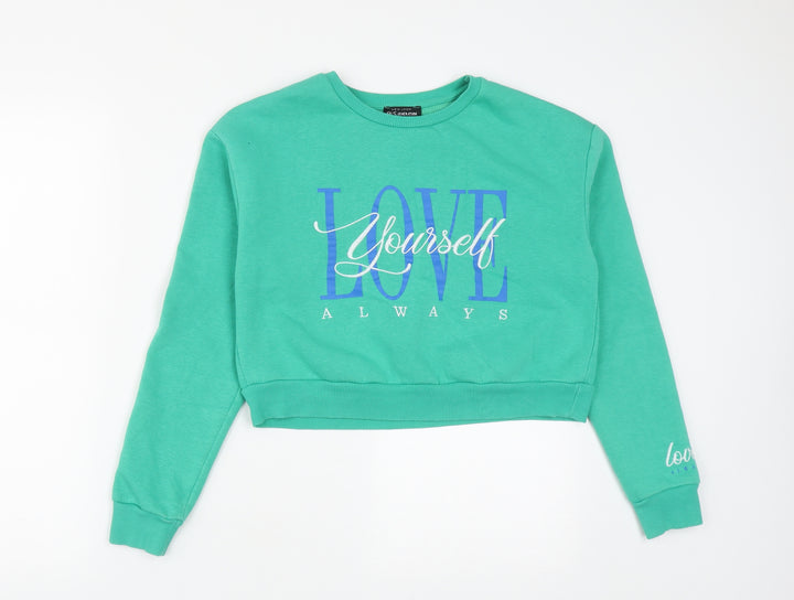 New Look Girls Green Cotton Pullover Sweatshirt Size 12-13 Years - Love yourself