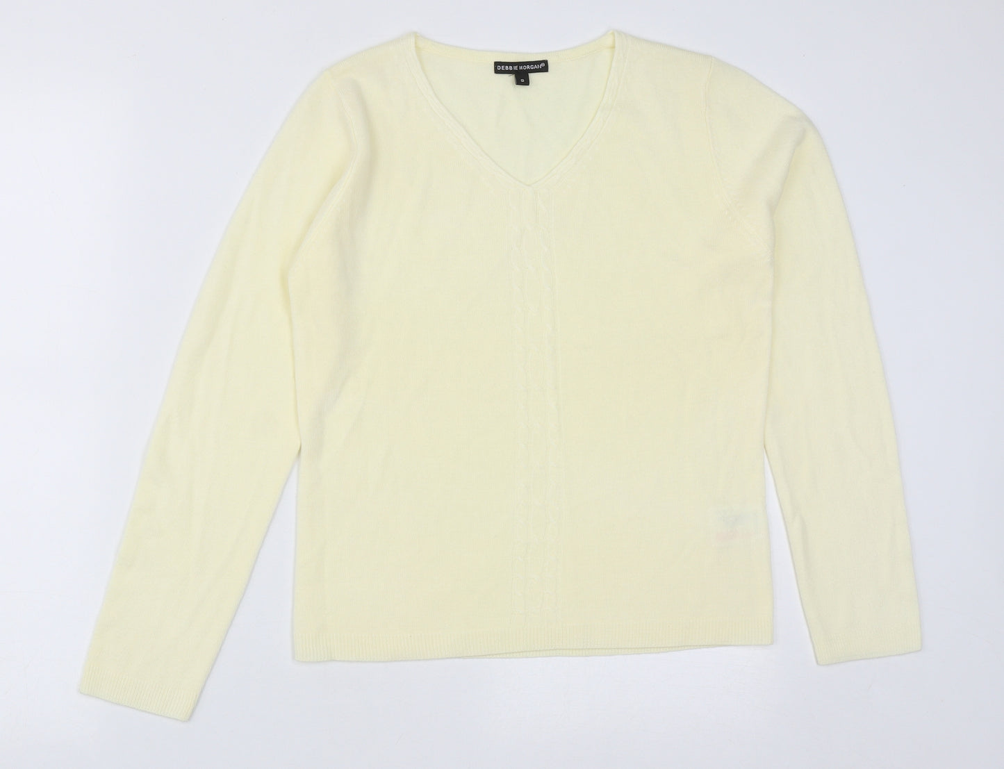 Debbie Morgan Womens Yellow V-Neck  Acrylic Pullover Jumper Size S