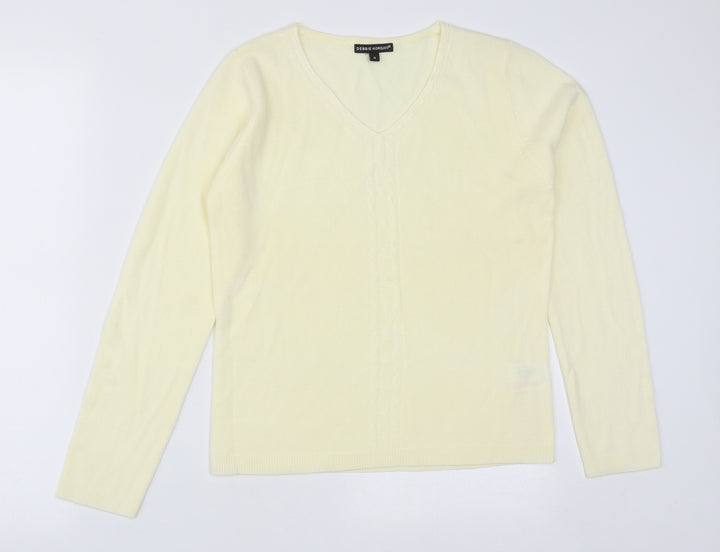 Debbie Morgan Womens Yellow V-Neck  Acrylic Pullover Jumper Size S