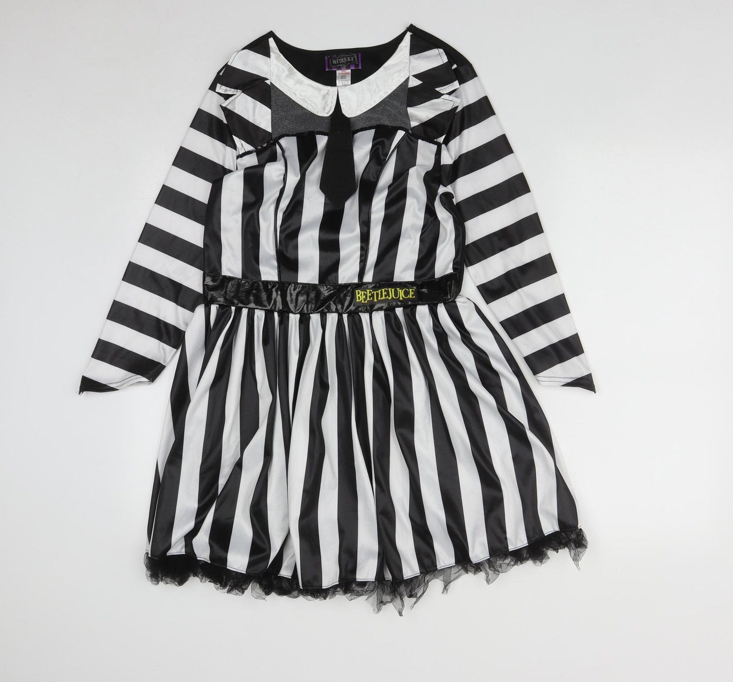 George Girls Multicoloured Striped Polyester Fit & Flare  Size 12 Years  Round Neck  - Beetlejuice Fancy Dress