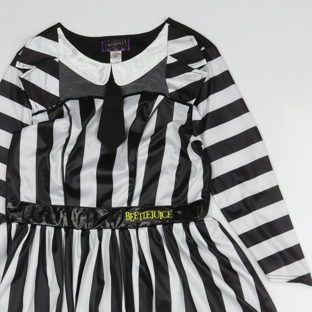 George Girls Multicoloured Striped Polyester Fit & Flare  Size 12 Years  Round Neck  - Beetlejuice Fancy Dress