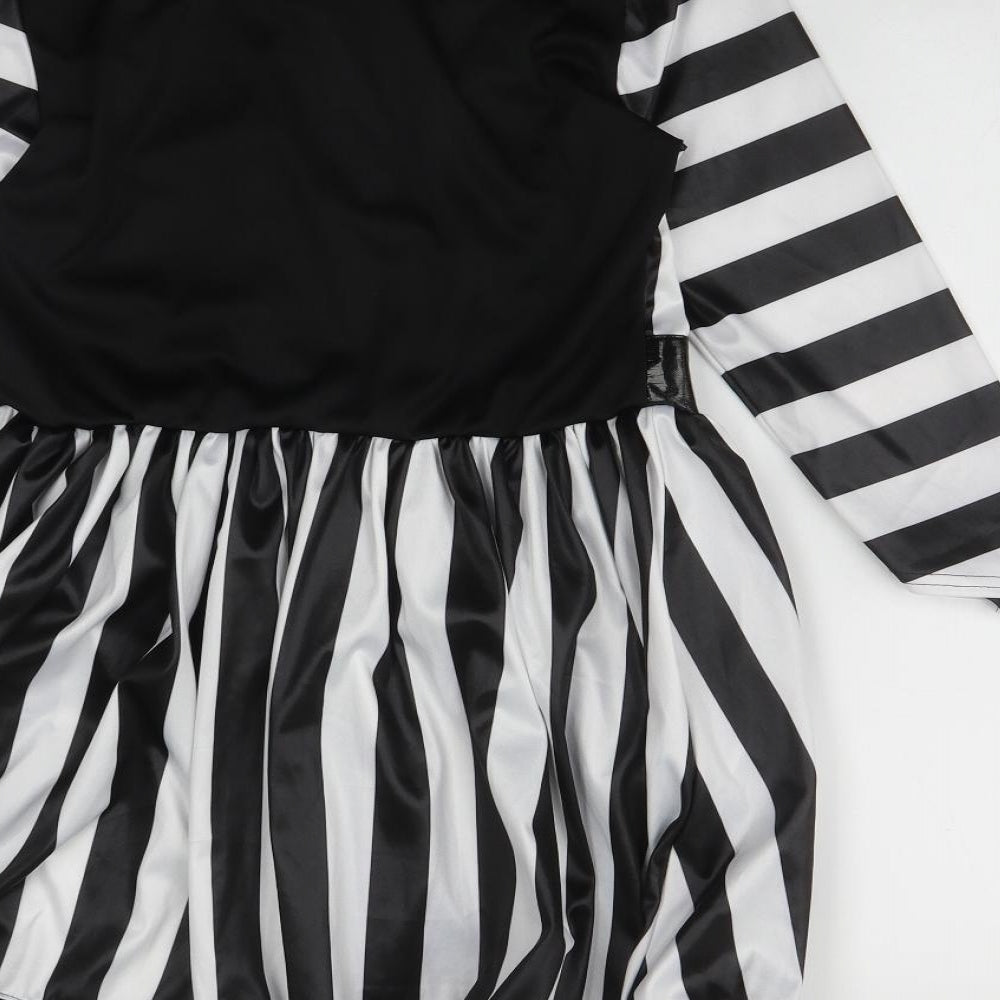 George Girls Multicoloured Striped Polyester Fit & Flare  Size 12 Years  Round Neck  - Beetlejuice Fancy Dress