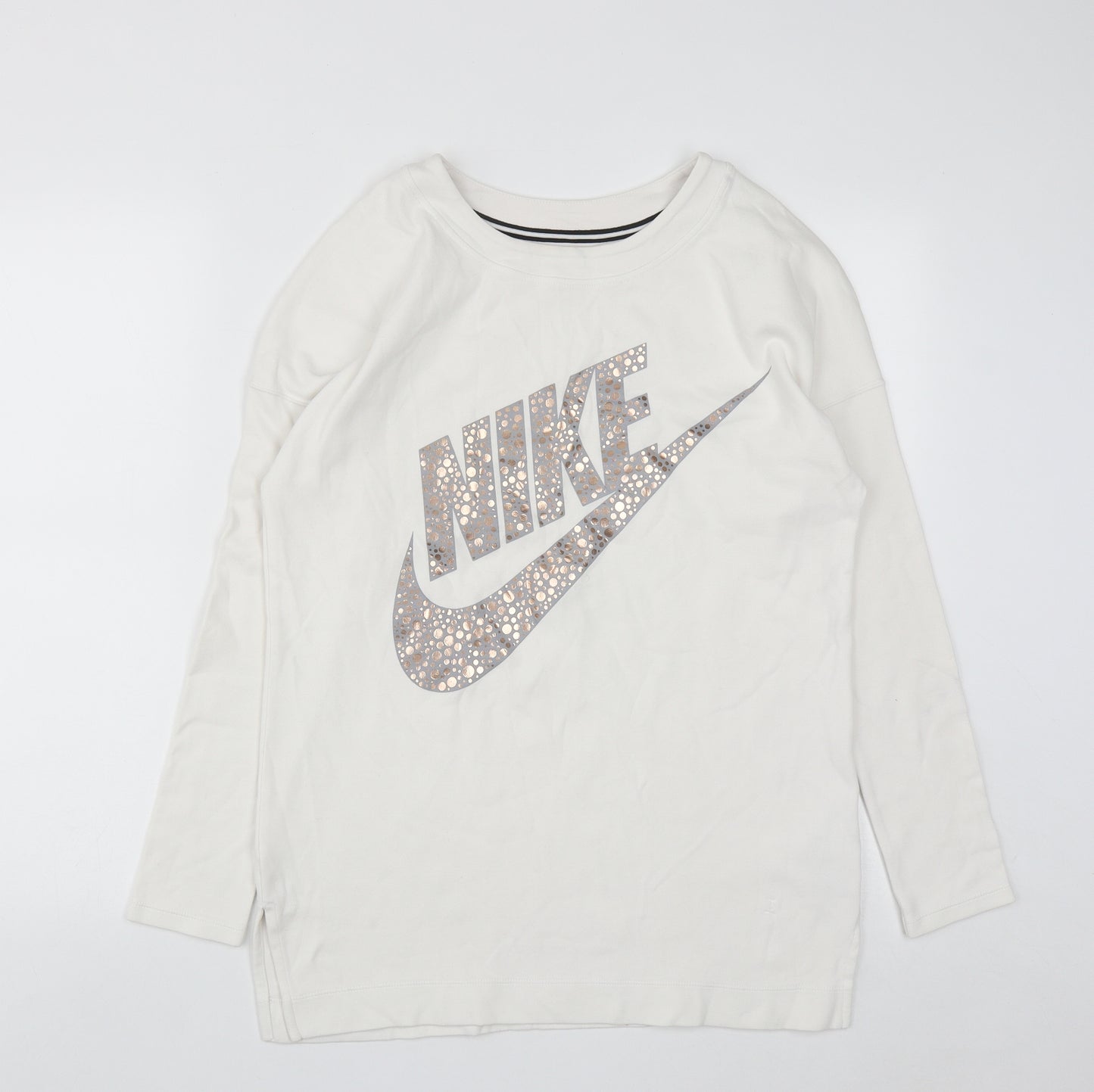 Nike Womens White  Cotton Pullover Sweatshirt Size S