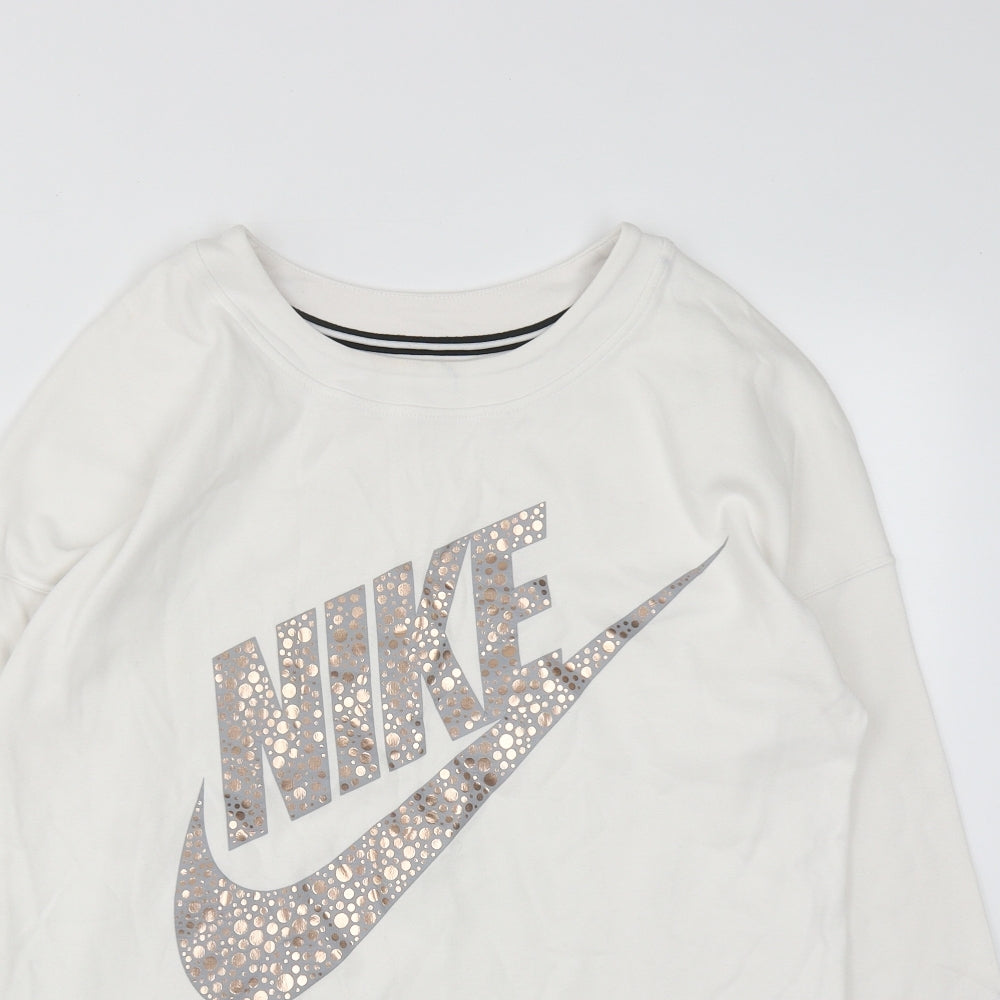 Nike Womens White  Cotton Pullover Sweatshirt Size S
