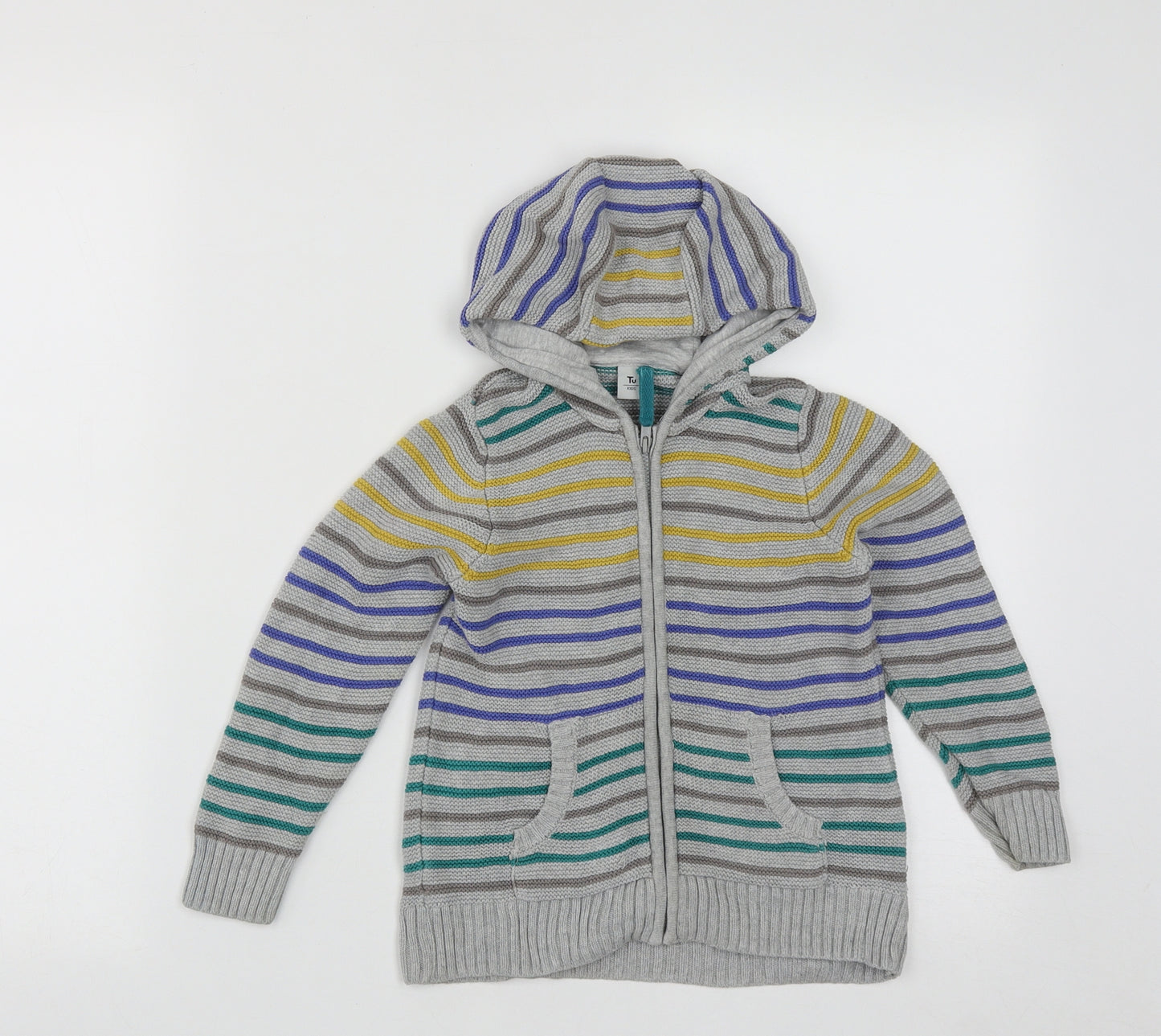 TU Boys Grey Striped Cotton Full Zip Hoodie Size 2-3 Years  Zip