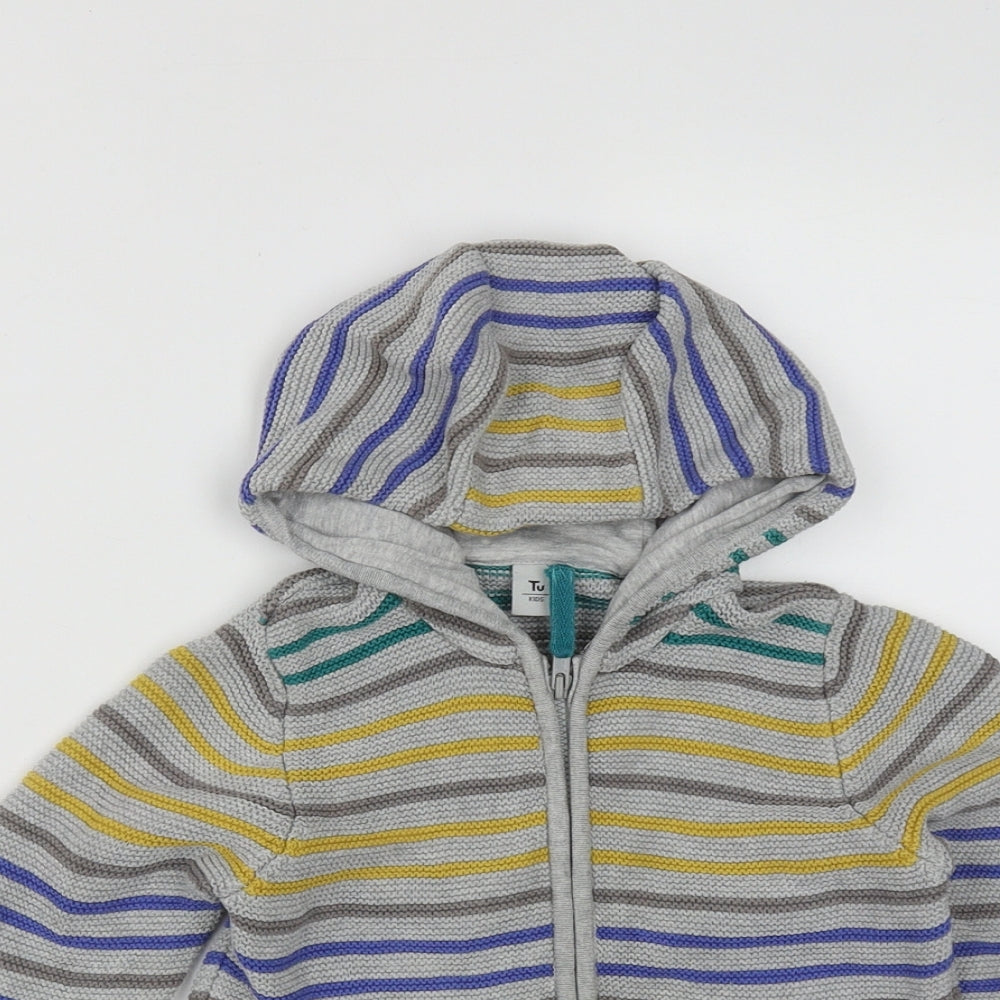 TU Boys Grey Striped Cotton Full Zip Hoodie Size 2-3 Years  Zip