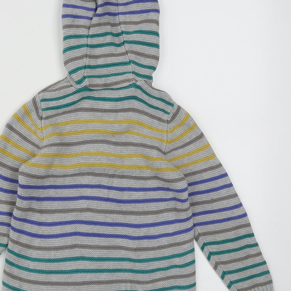 TU Boys Grey Striped Cotton Full Zip Hoodie Size 2-3 Years  Zip