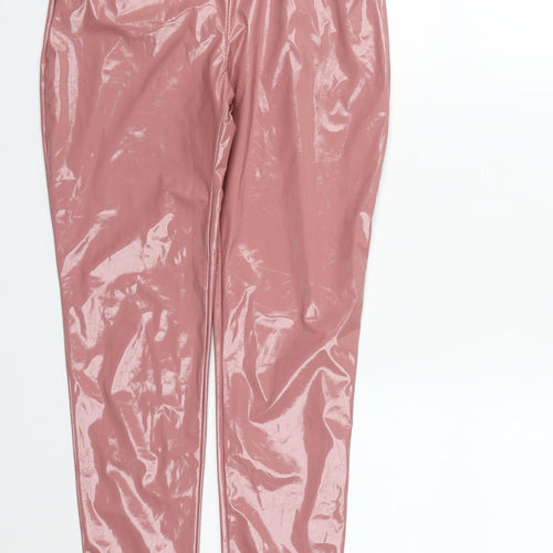 PRETTYLITTLETHING Womens Pink  Polyester Jegging Leggings Size 4 L27 in
