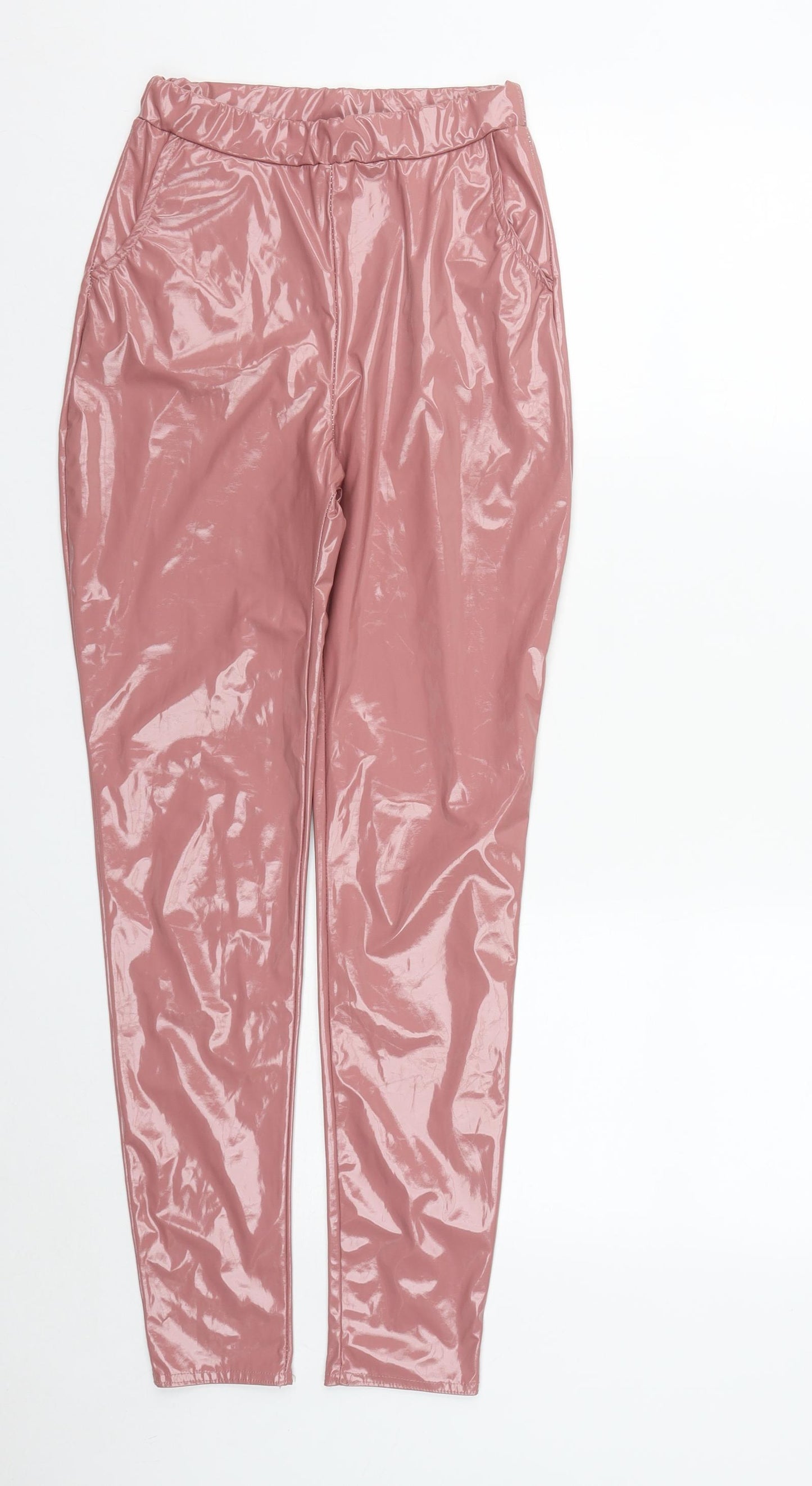 PRETTYLITTLETHING Womens Pink  Polyester Jegging Leggings Size 4 L27 in