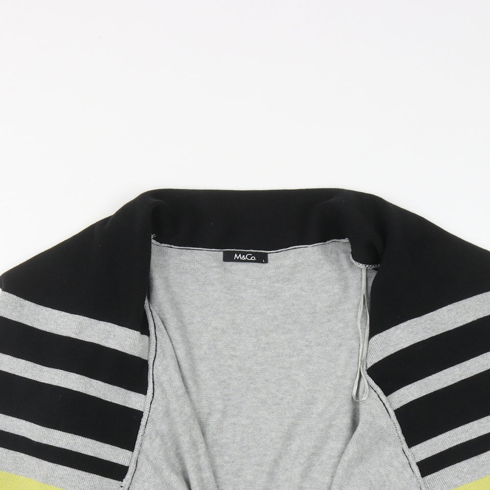 M&Co Womens Multicoloured Collared Striped Cotton Cardigan Jumper Size L