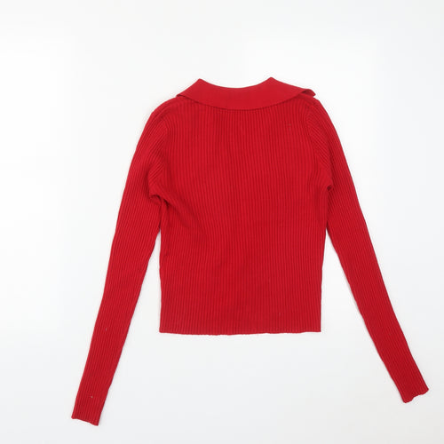 CCG Perfect Womens Red Collared  Viscose Pullover Jumper Size L