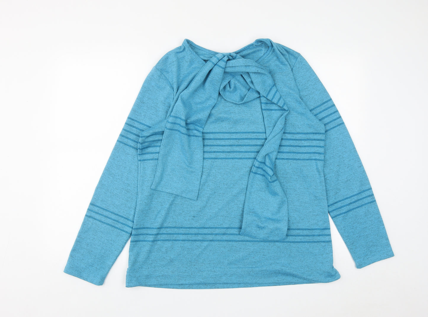 Tigi Womens Blue Round Neck Striped Polyester Pullover Jumper Size 14   - Detachable Scarf