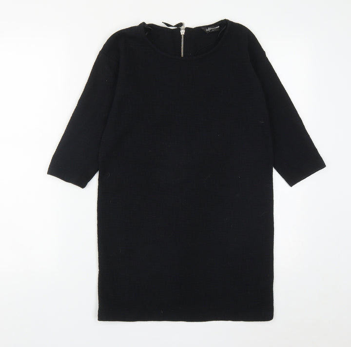 Internacionale Womens Black Cotton A-Line Size 8 Round Neck Zip