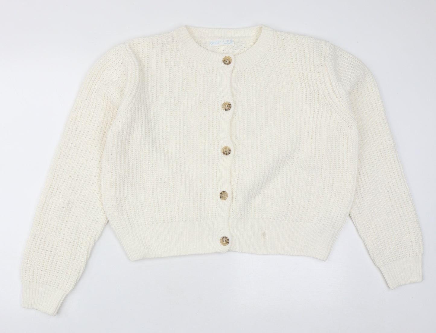 Primark Womens White Round Neck  Polyester Cardigan Jumper Size L