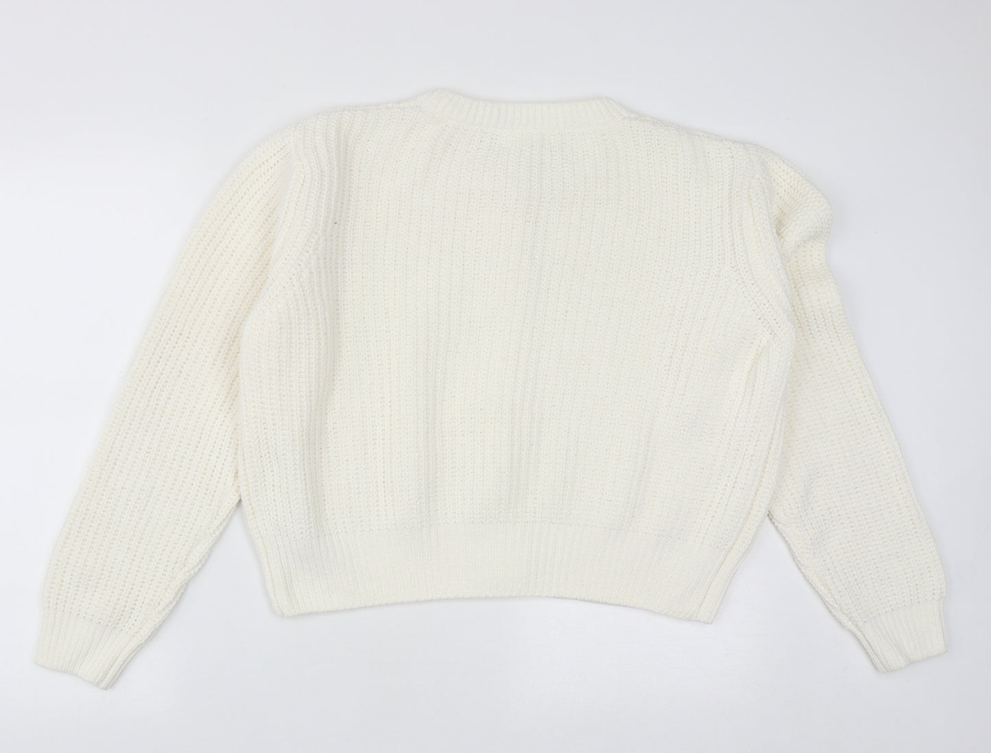 Primark Womens White Round Neck  Polyester Cardigan Jumper Size L
