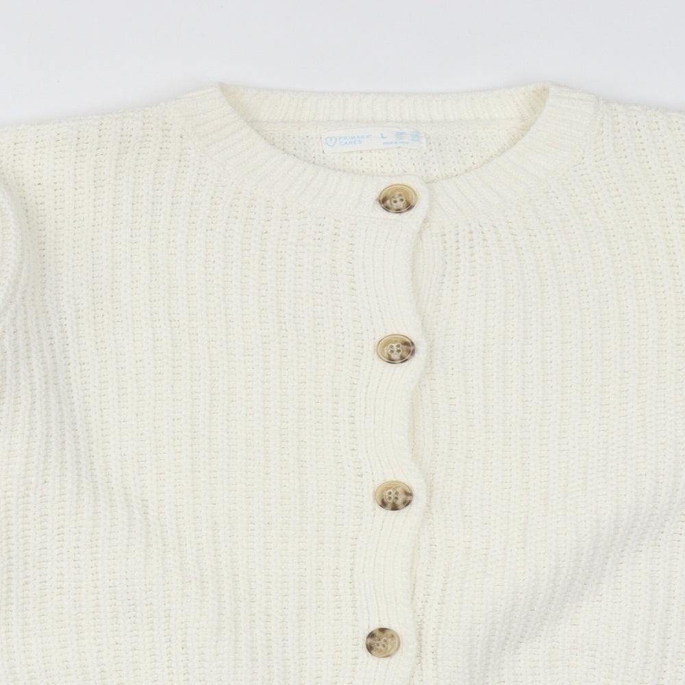 Primark Womens White Round Neck  Polyester Cardigan Jumper Size L