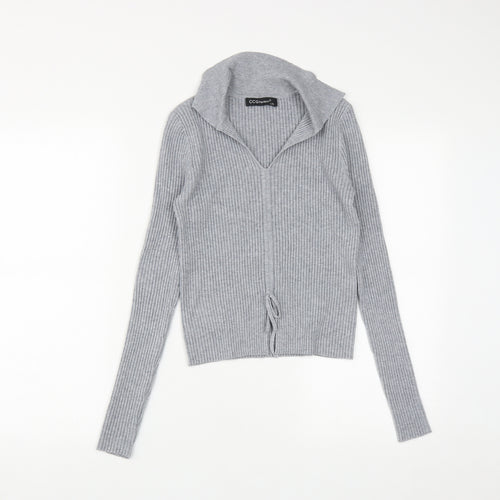 CCG Perfect Womens Grey Collared  Viscose Pullover Jumper Size L