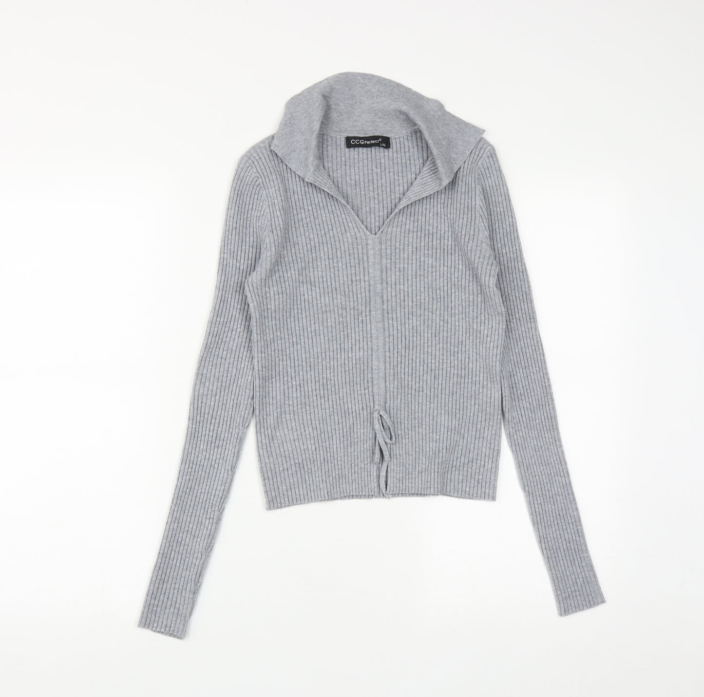 CCG Perfect Womens Grey Collared  Viscose Pullover Jumper Size L