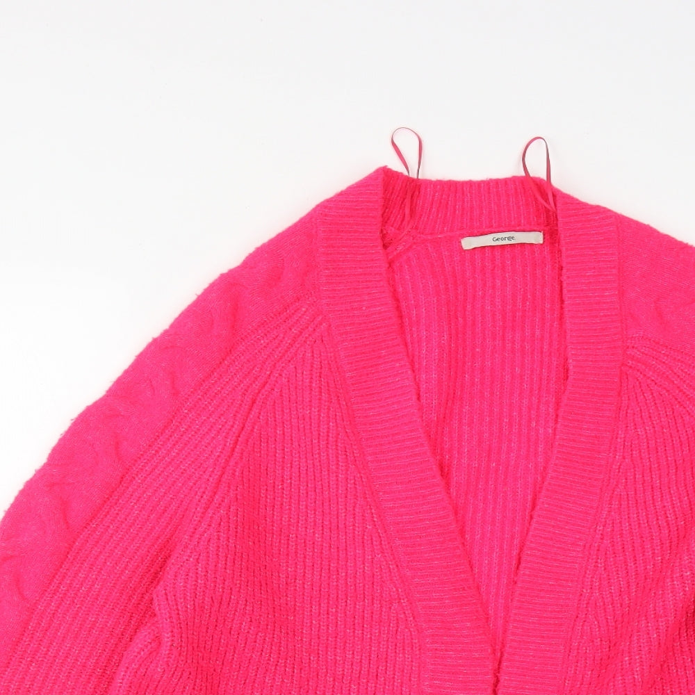 George Womens Pink V-Neck  Acrylic Cardigan Jumper Size M