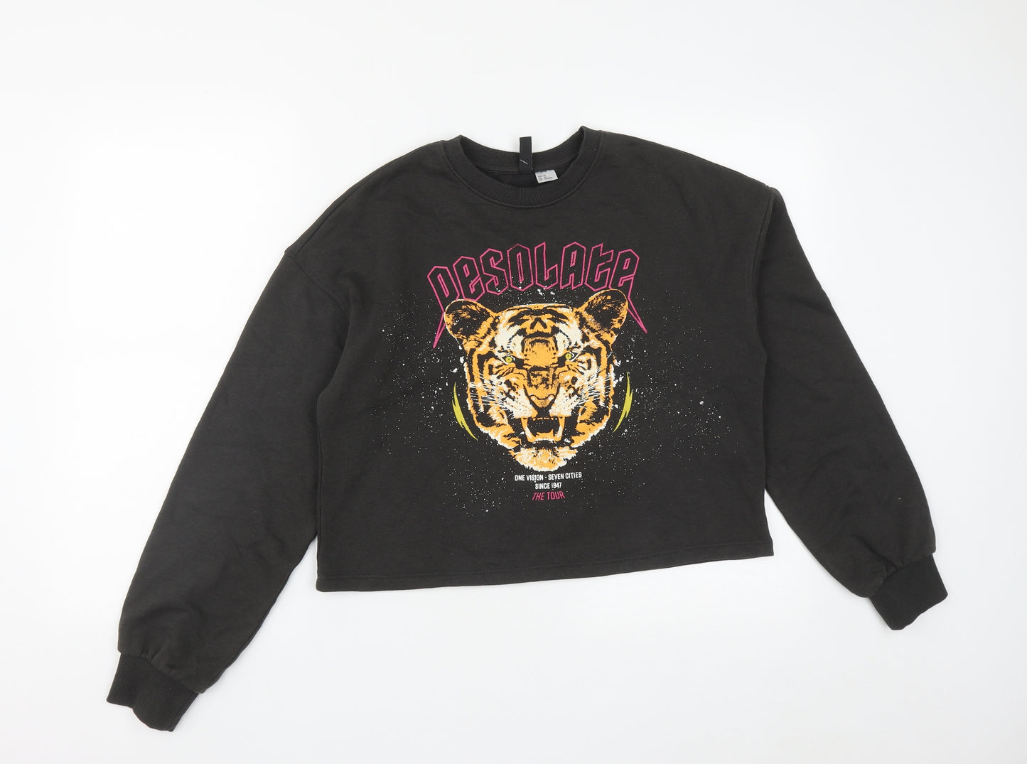 H&M Womens Black  Cotton Pullover Sweatshirt Size XS   - Tiger Print