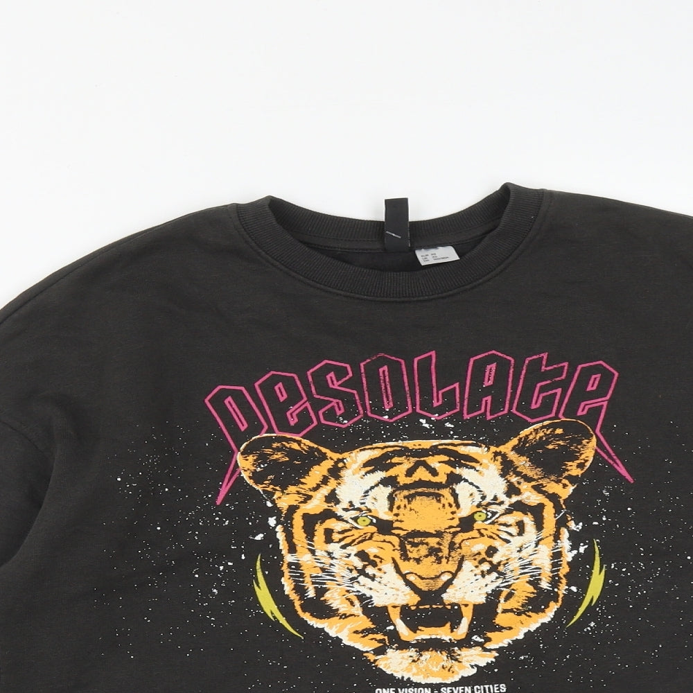 H&M Womens Black  Cotton Pullover Sweatshirt Size XS   - Tiger Print