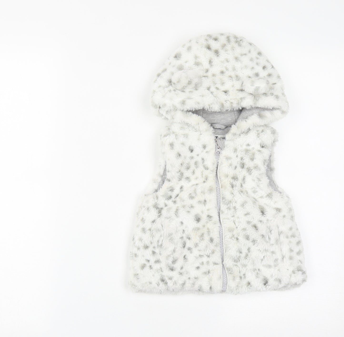 TU  Girls White Geometric  Gilet Waistcoat Size 12-18 Months   Zip - Eared Hood