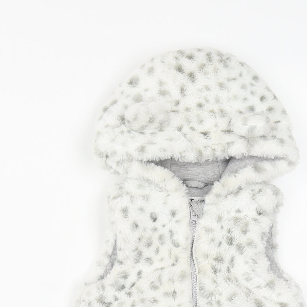 TU  Girls White Geometric  Gilet Waistcoat Size 12-18 Months   Zip - Eared Hood