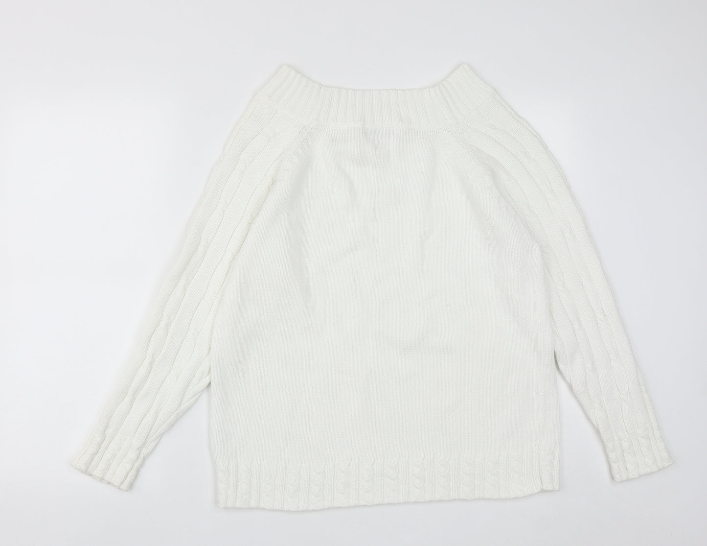 Preworn Womens White Scoop Neck  Cotton Pullover Jumper Size M