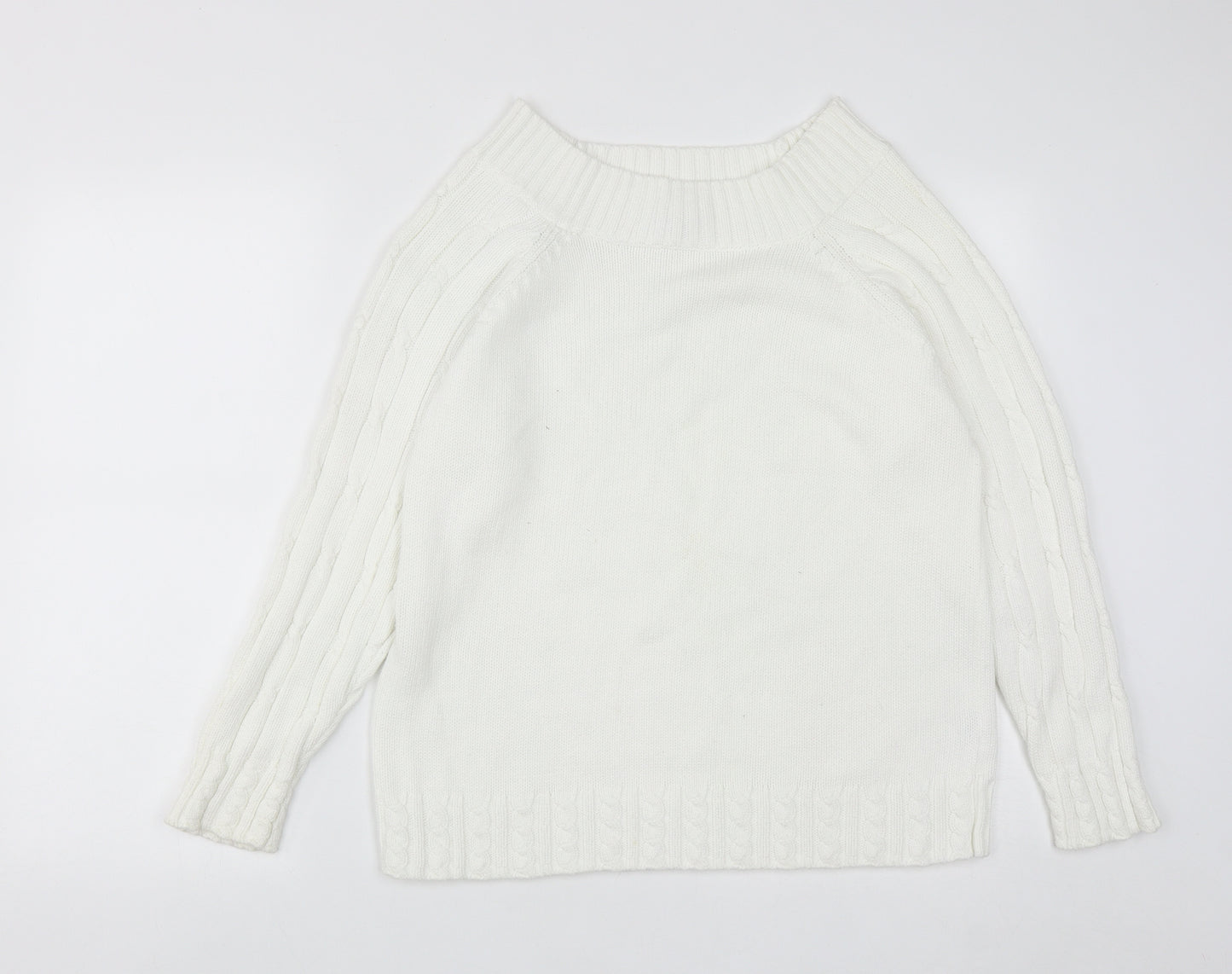 Preworn Womens White Scoop Neck  Cotton Pullover Jumper Size M