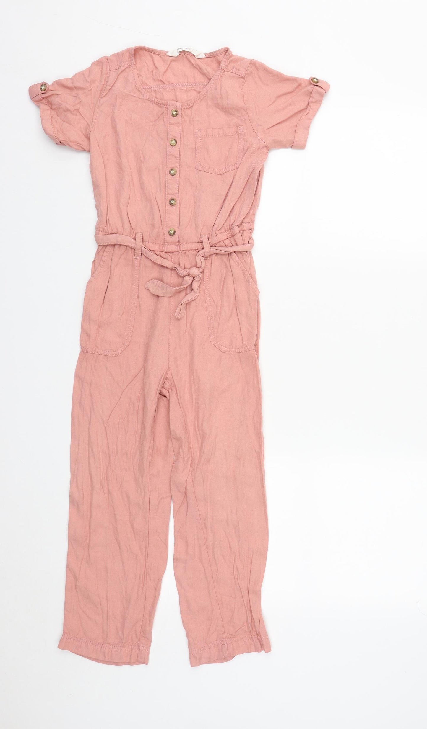 H&M Girls Pink  Viscose Jumpsuit One-Piece Size 7-8 Years  Button