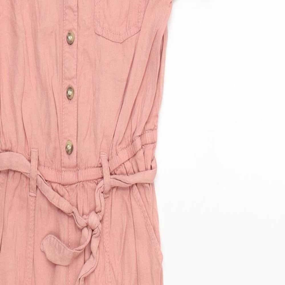 H&M Girls Pink  Viscose Jumpsuit One-Piece Size 7-8 Years  Button
