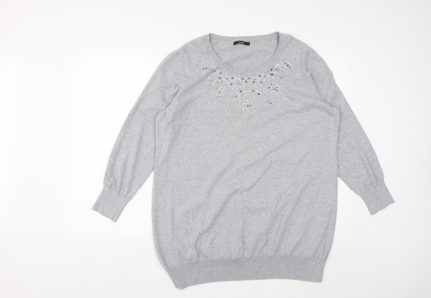George Womens Grey Round Neck  Cotton Pullover Jumper Size 24