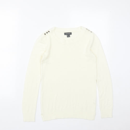 Primark Womens White Round Neck  Acrylic Pullover Jumper Size 4