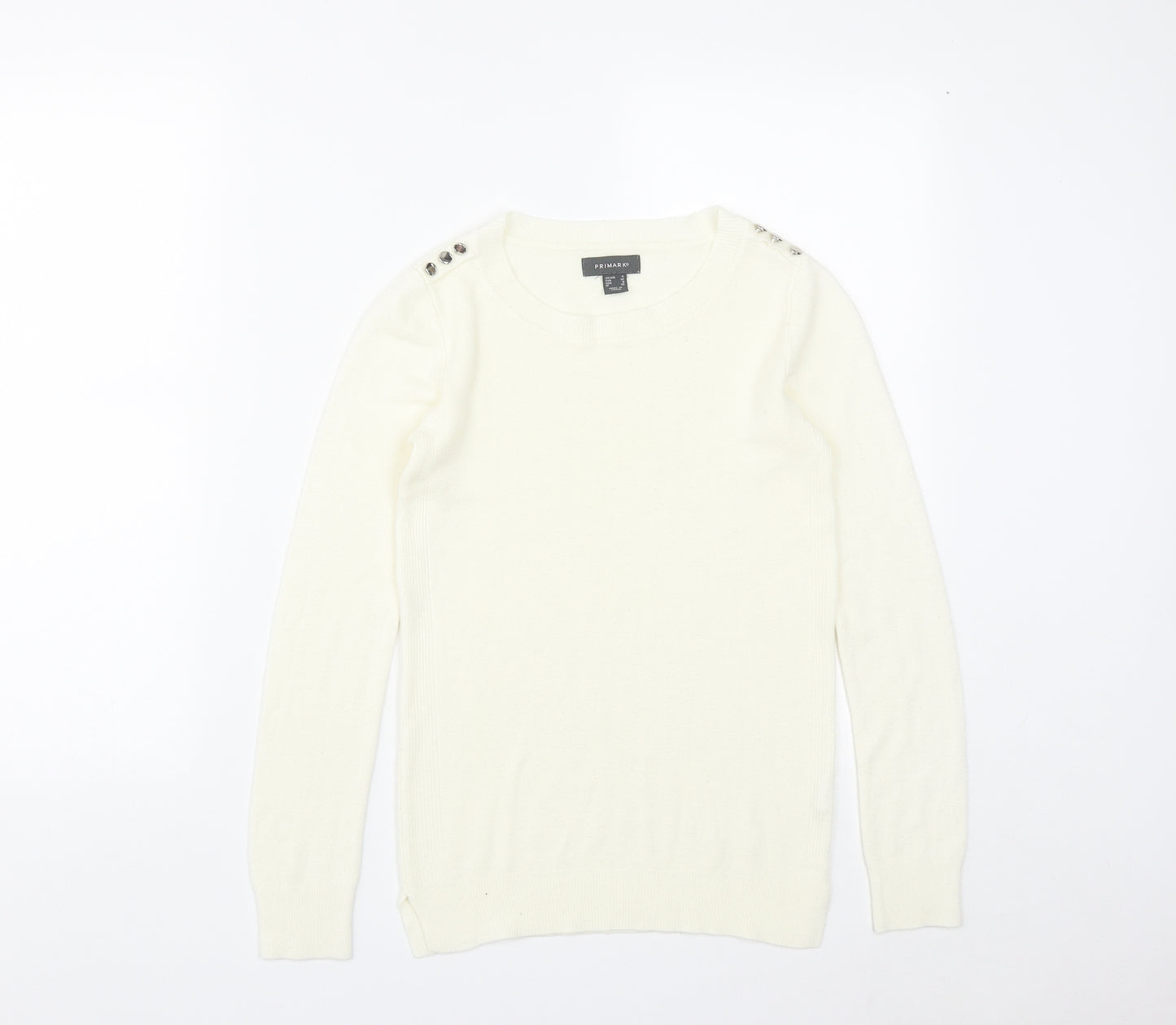 Primark Womens White Round Neck  Acrylic Pullover Jumper Size 4
