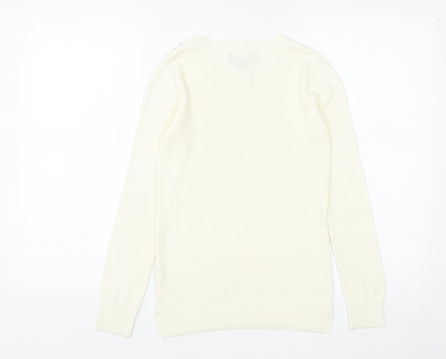 Primark Womens White Round Neck  Acrylic Pullover Jumper Size 4