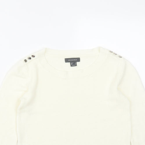 Primark Womens White Round Neck  Acrylic Pullover Jumper Size 4