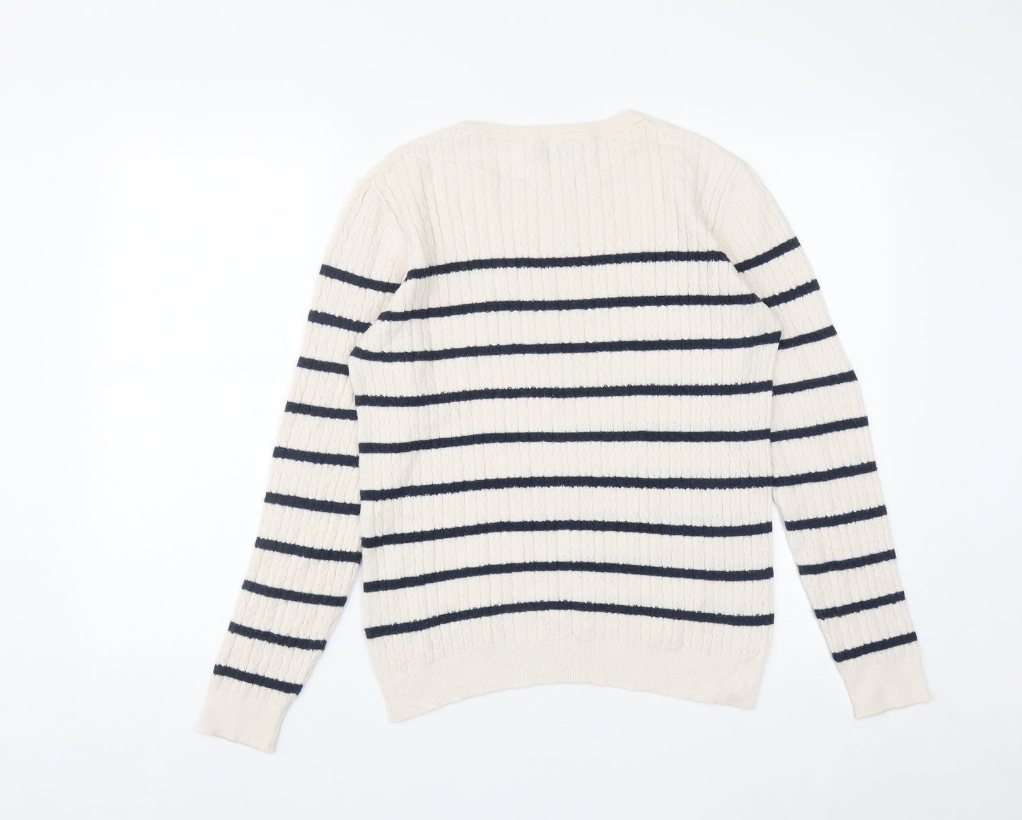 Papaya Womens White Round Neck Striped Viscose Pullover Jumper Size 16