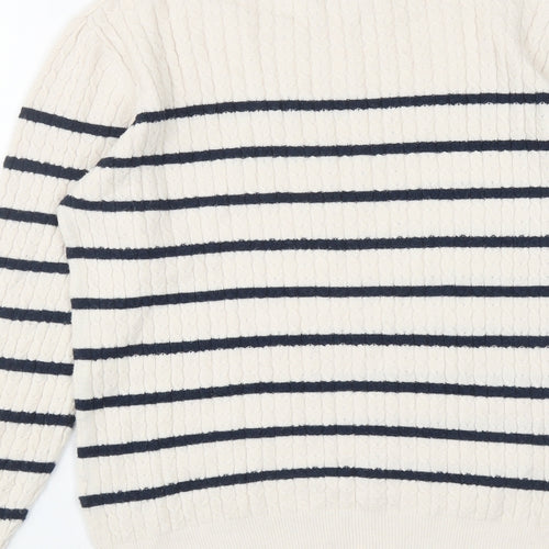 Papaya Womens White Round Neck Striped Viscose Pullover Jumper Size 16