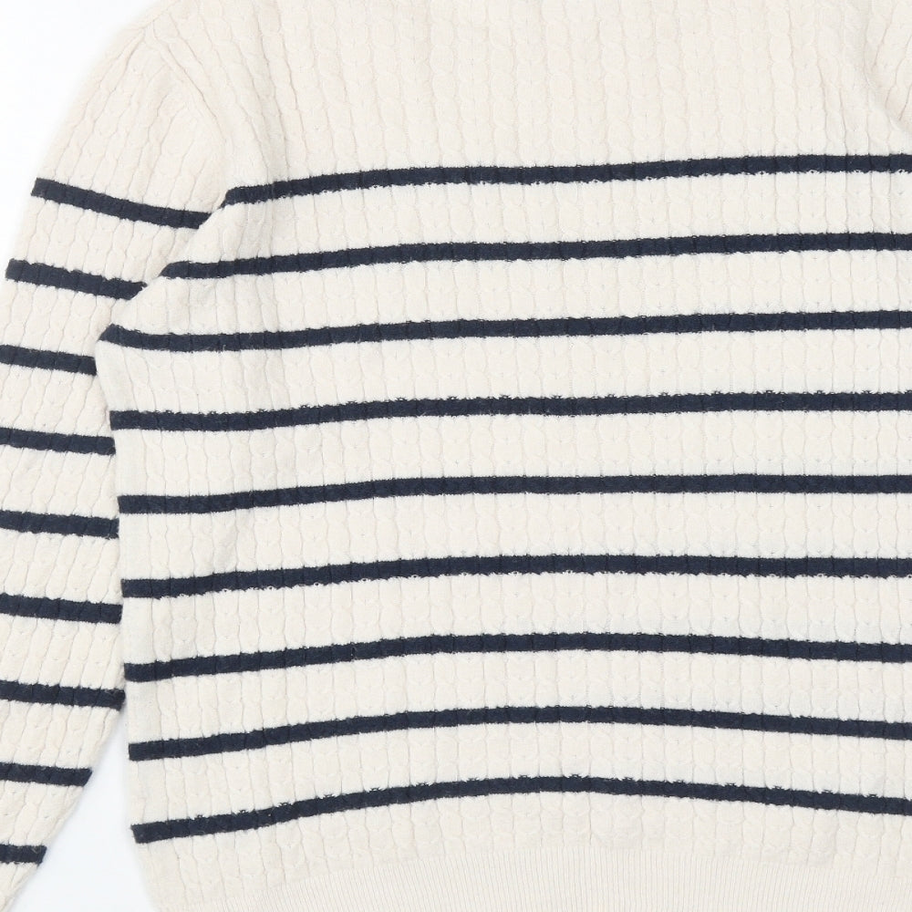 Papaya Womens White Round Neck Striped Viscose Pullover Jumper Size 16