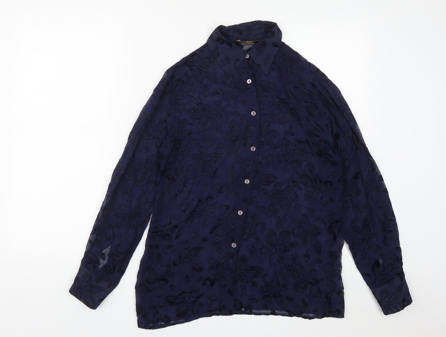 Marks and Spencer Womens Blue Geometric Silk Basic Blouse Size 10 Collared