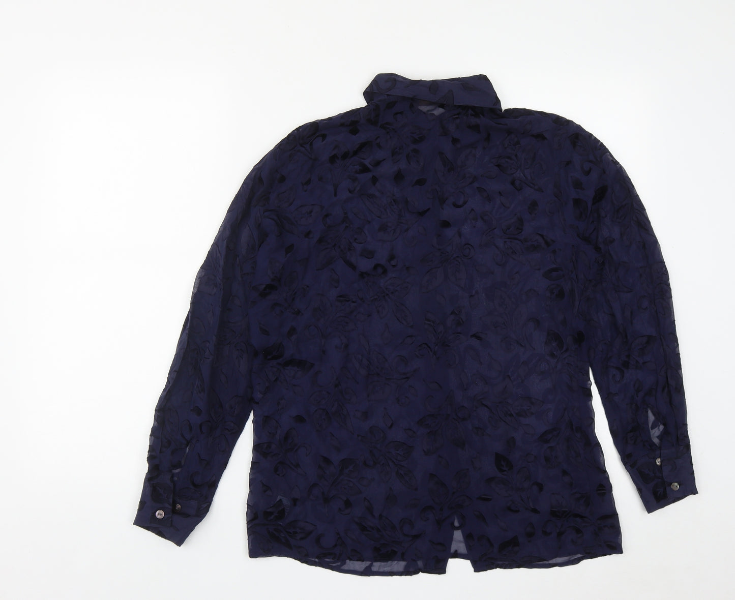 Marks and Spencer Womens Blue Geometric Silk Basic Blouse Size 10 Collared