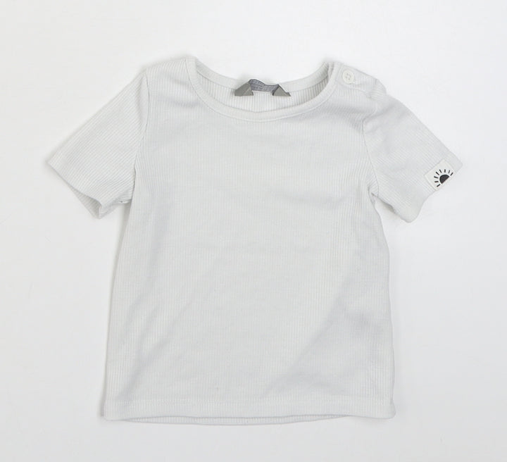 Primark Baby White Cotton Basic T-Shirt Size 6-9 Months Round Neck Button