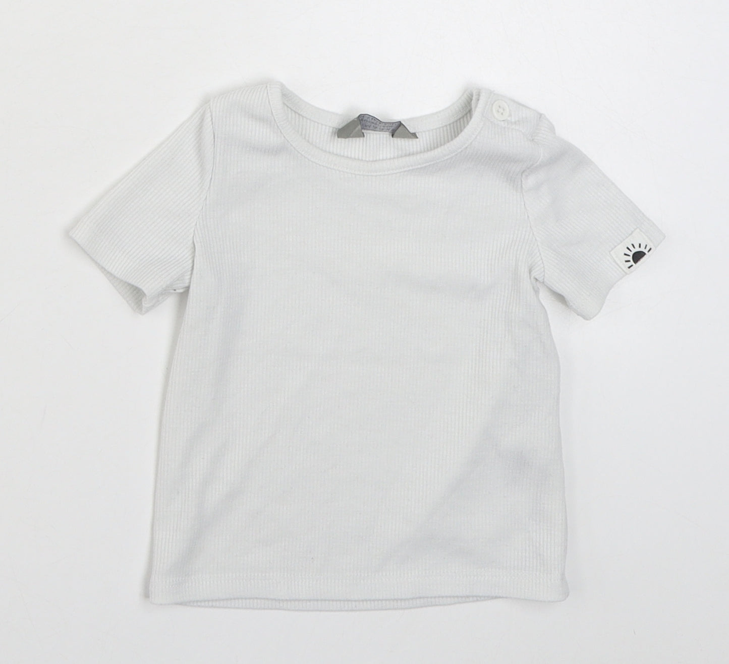 Primark Baby White  Cotton Basic T-Shirt Size 6-9 Months Round Neck Button