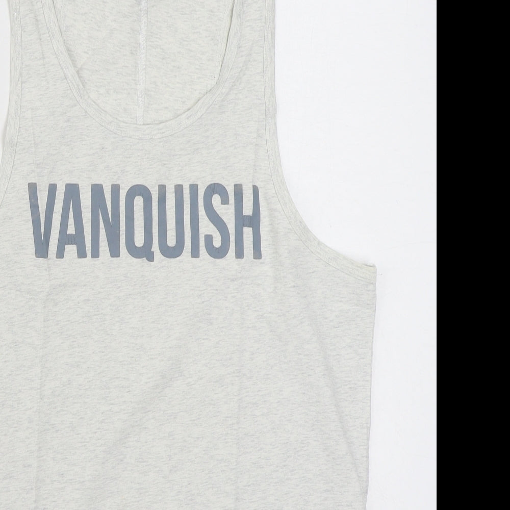 Vanquish Fitness Mens Grey  Cotton Basic Tank Size M Scoop Neck Pullover