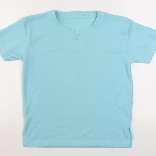 Preworn Womens Blue  Polyester Basic T-Shirt Size S V-Neck